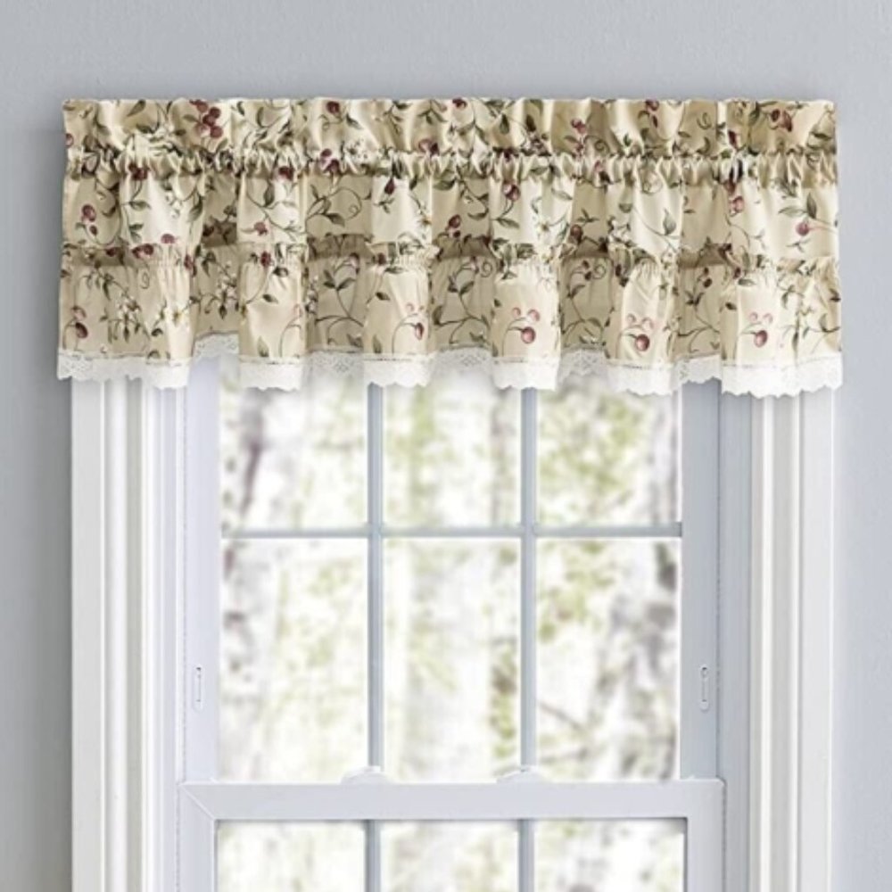 Ellis Curtain Cherries Ruffled Valance 52X12 New w/o pkg.